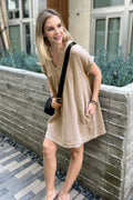 ....Crinkled Gauze Mini Dress w/ Pockets