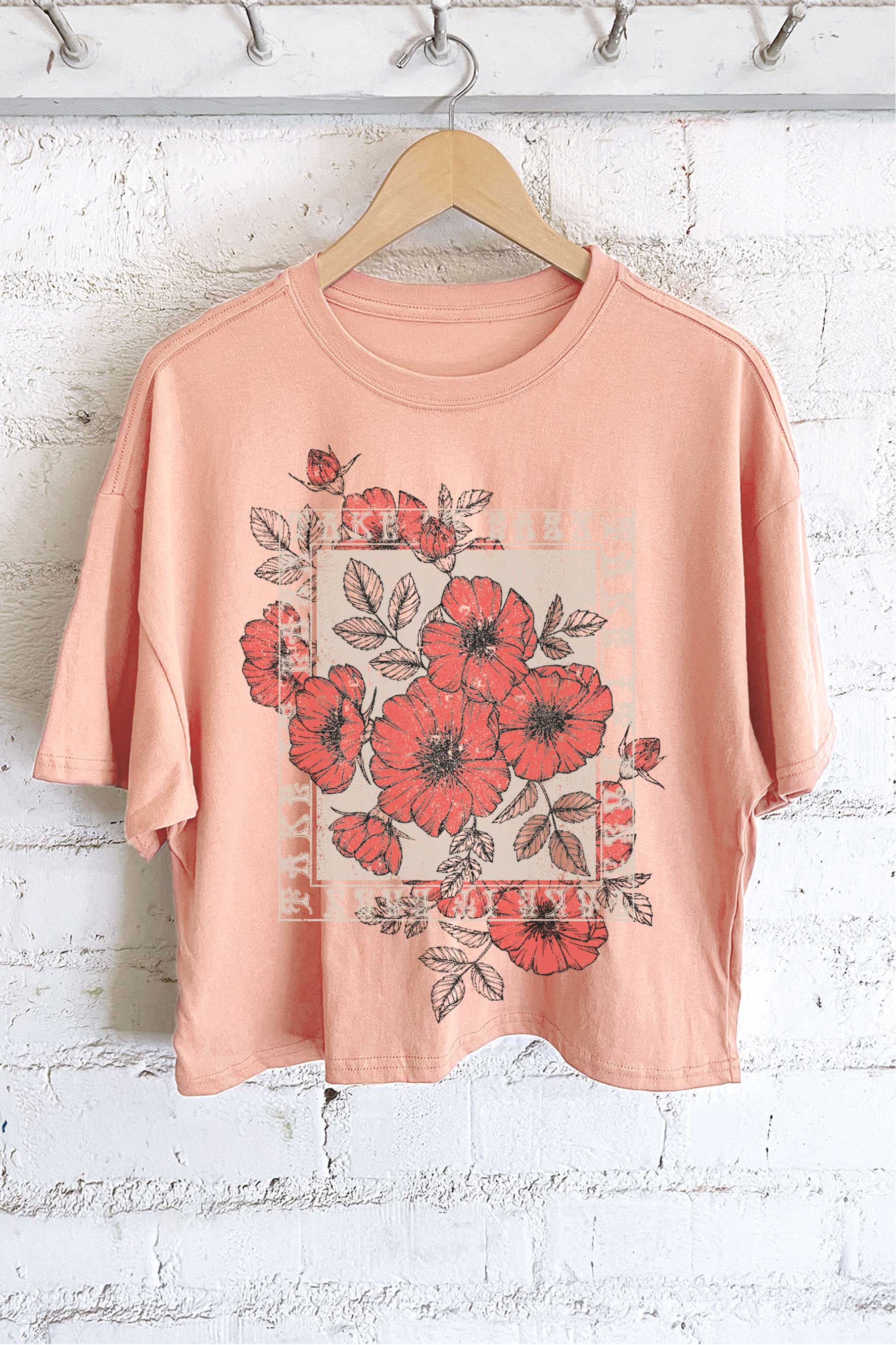 Take It Easy Vintage Flower Graphic Crop Top