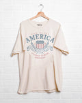 4th of July USA American Shield Off White Thrifted Tee