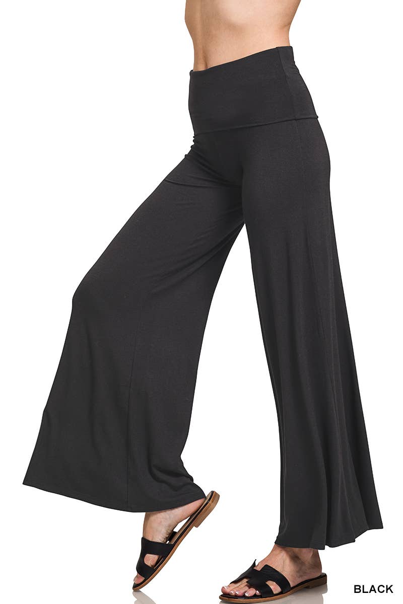 0915 Fold Over Waist Comfy Palazzo Pants SI-28782
