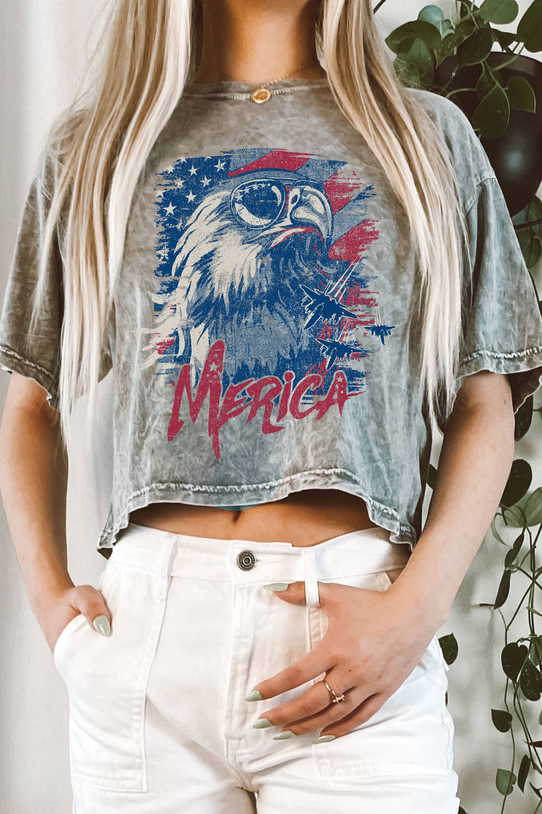 Merica Eagle Mineral Graphic Long Crop Top