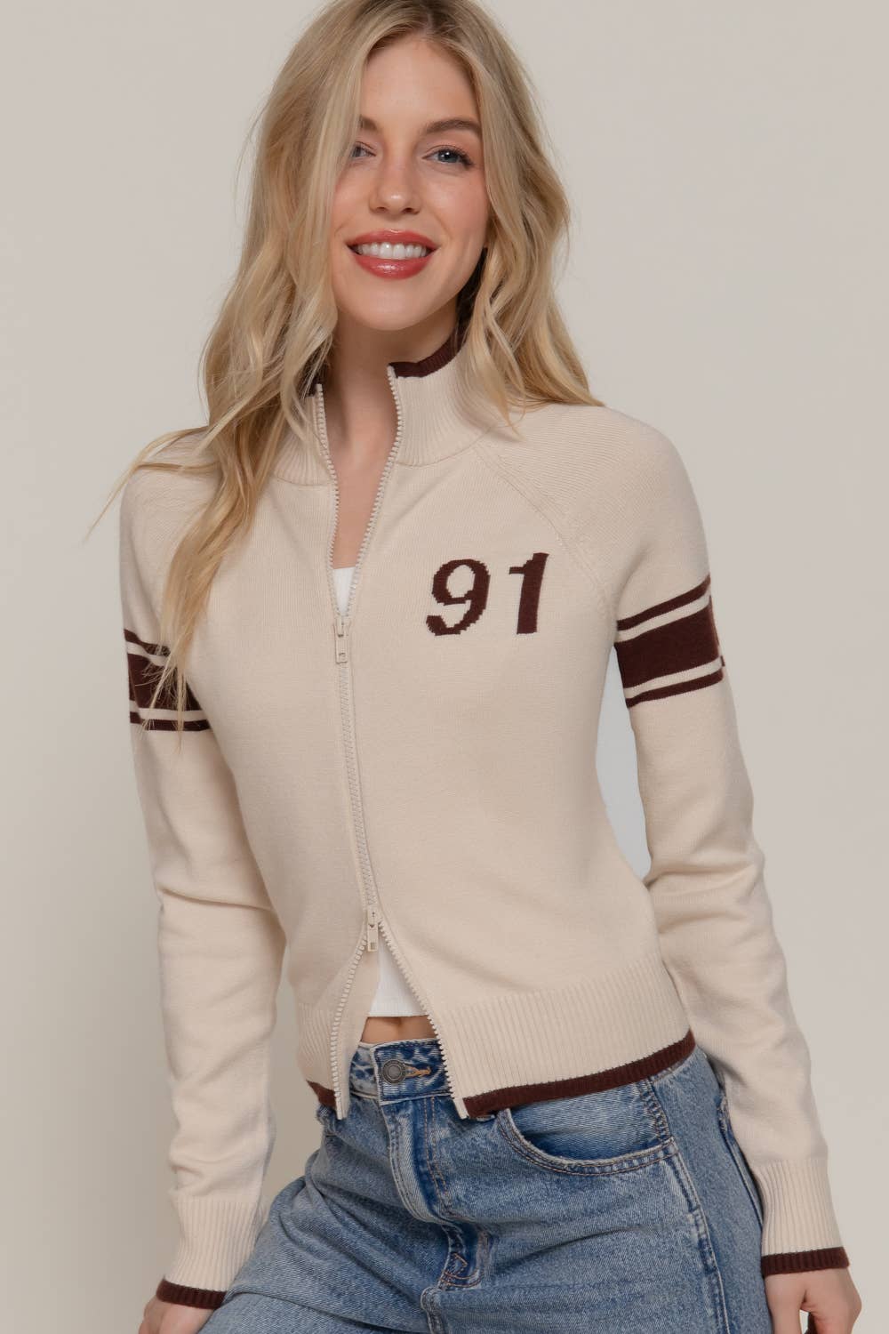 0822 Long Slv Line Detail Sweater Jacket SI-28653