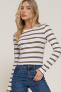 .0912 Long Sleeve Crew Neck Y/D Stripe Knit Top SI-26631