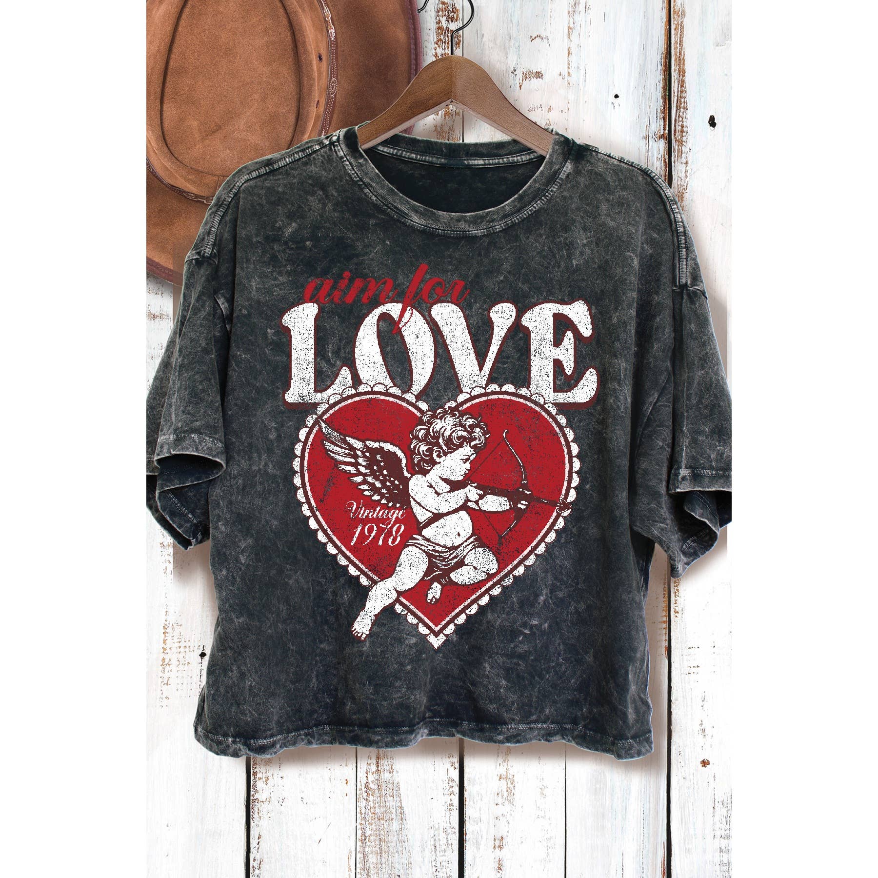 Cupid Aim For Love Mineral Wash Cropped Top