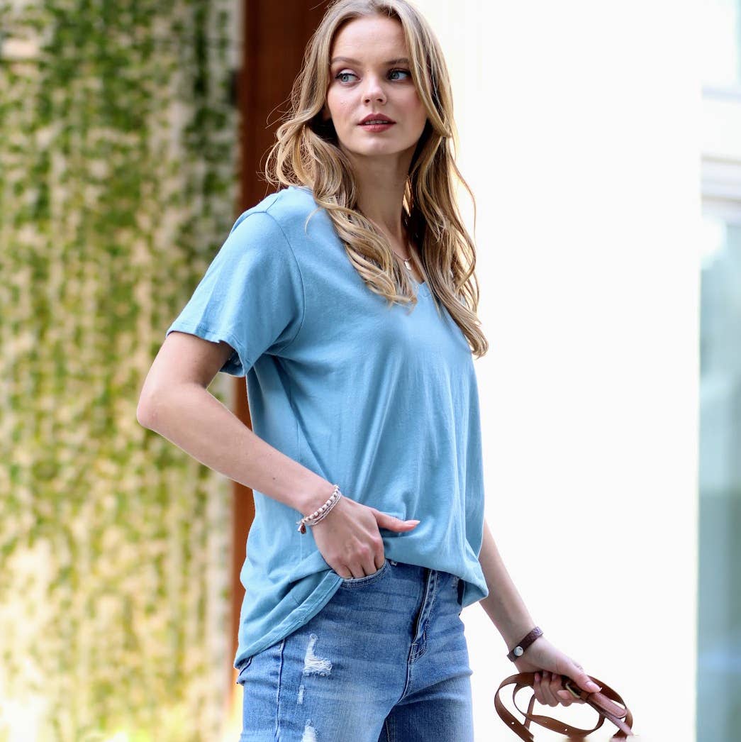 .....Cotton Short Sleeve Boyfriend  V Neck Tee