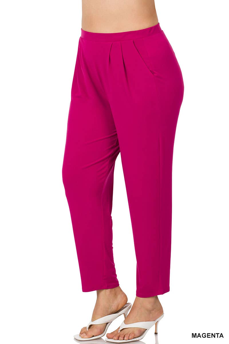 ....SI-21598 Plus Size Ity Pleated Waist Pants with Side Pockets
