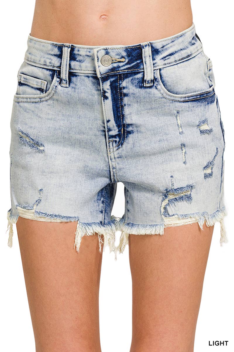0225 Distressed Hem Denim Shorts SI-29136