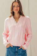 Lace Trim Cable Knit Pullover Sweater