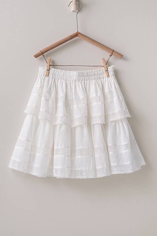Scalloped Lace Tiered Romantic Statement Mini Skirt