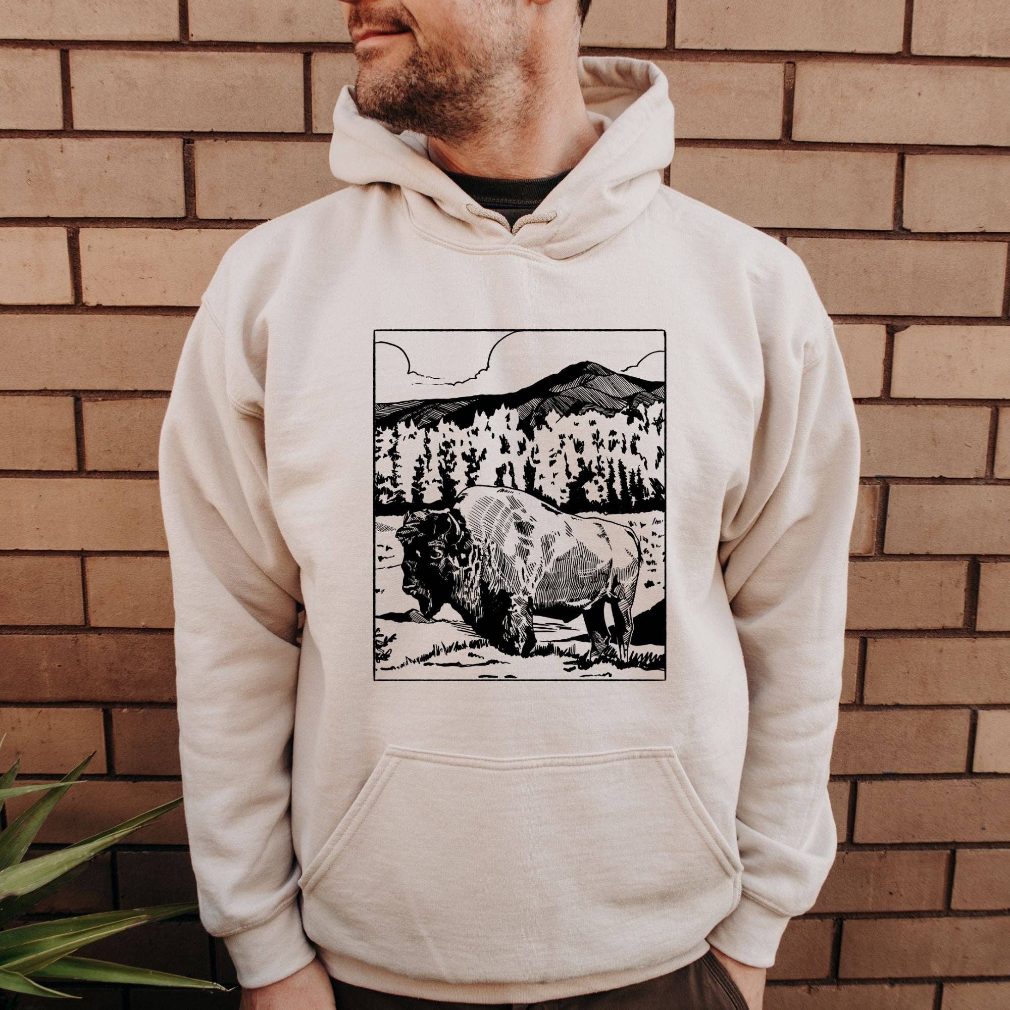 Hand Drawn Bison Buffalo Crewneck Sweatshirt Hoodie 214