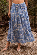 Boho Floral Print Tiered Midi Skirt