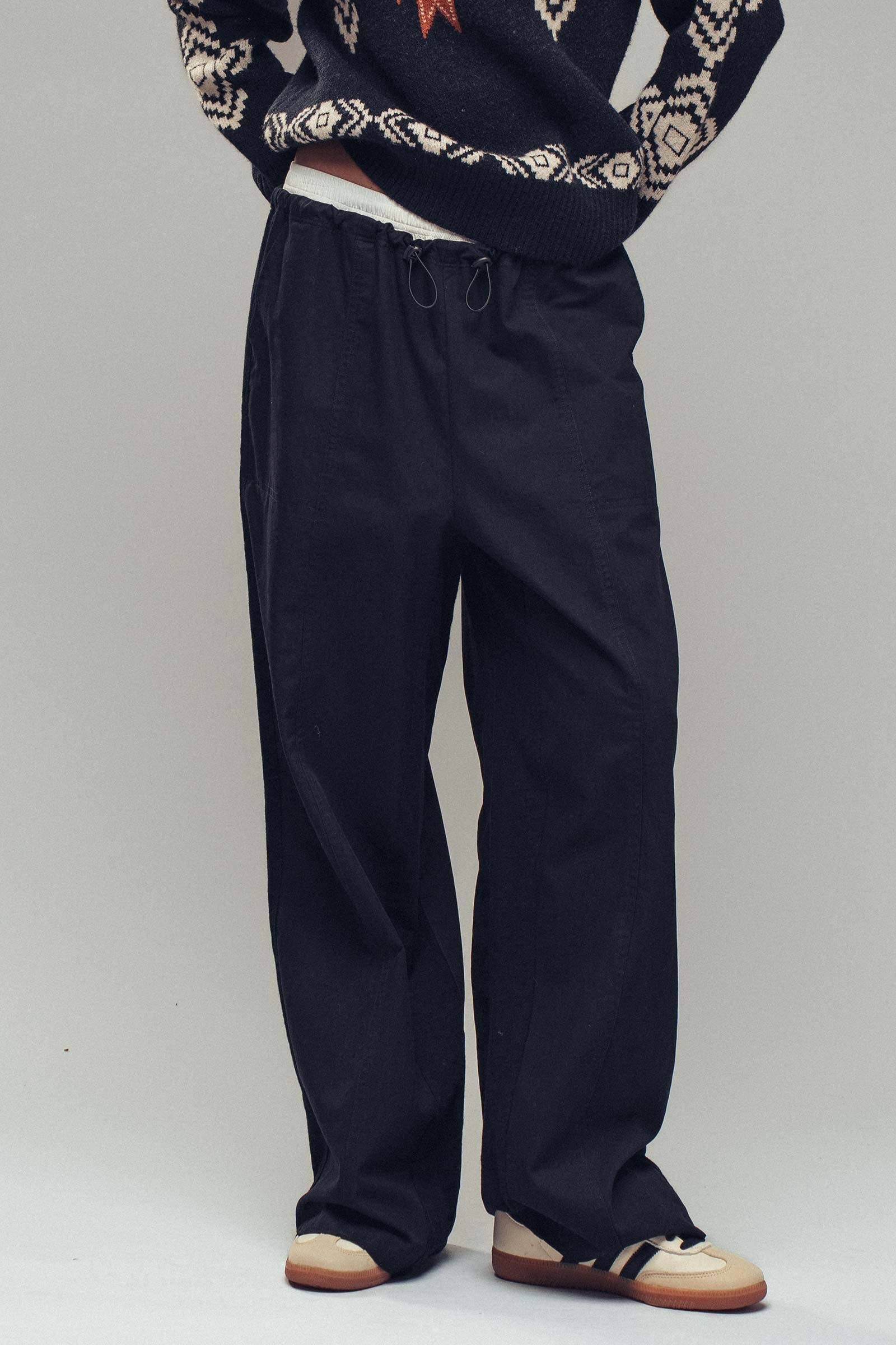Drawstring Waist Wide-Leg Relaxed Pants