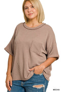 ...0225 Plus Raised Rib Short Sleeve Front Pocket Top SI-29537