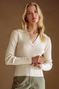 Ribbed Knit Collared Shirt
