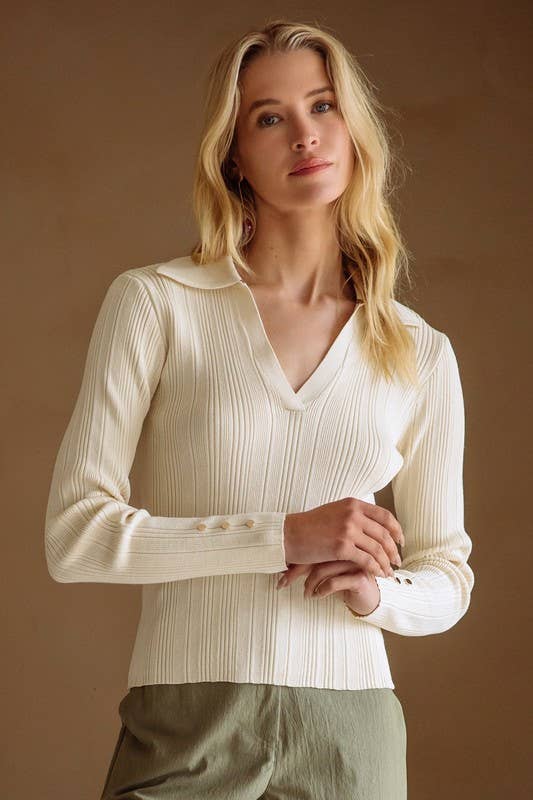 Ribbed Knit Collared Shirt