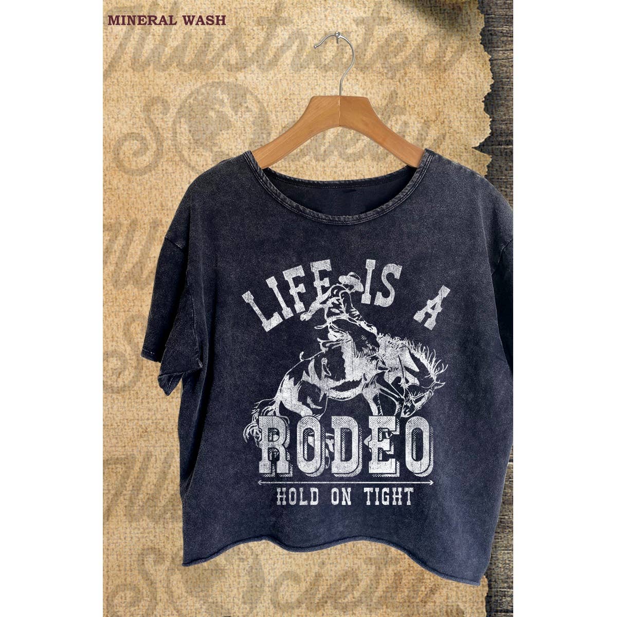 Life Is A Rodeo Vintage Graphic Mineral Wash Crop Top