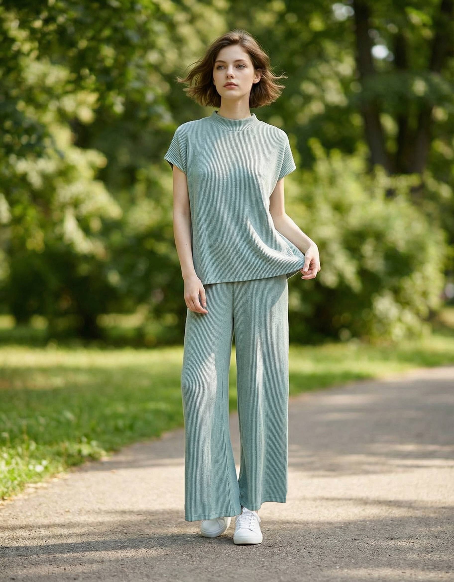....Raised Rib Short Sleeve Tee & Pants 2PC Set SI-28422