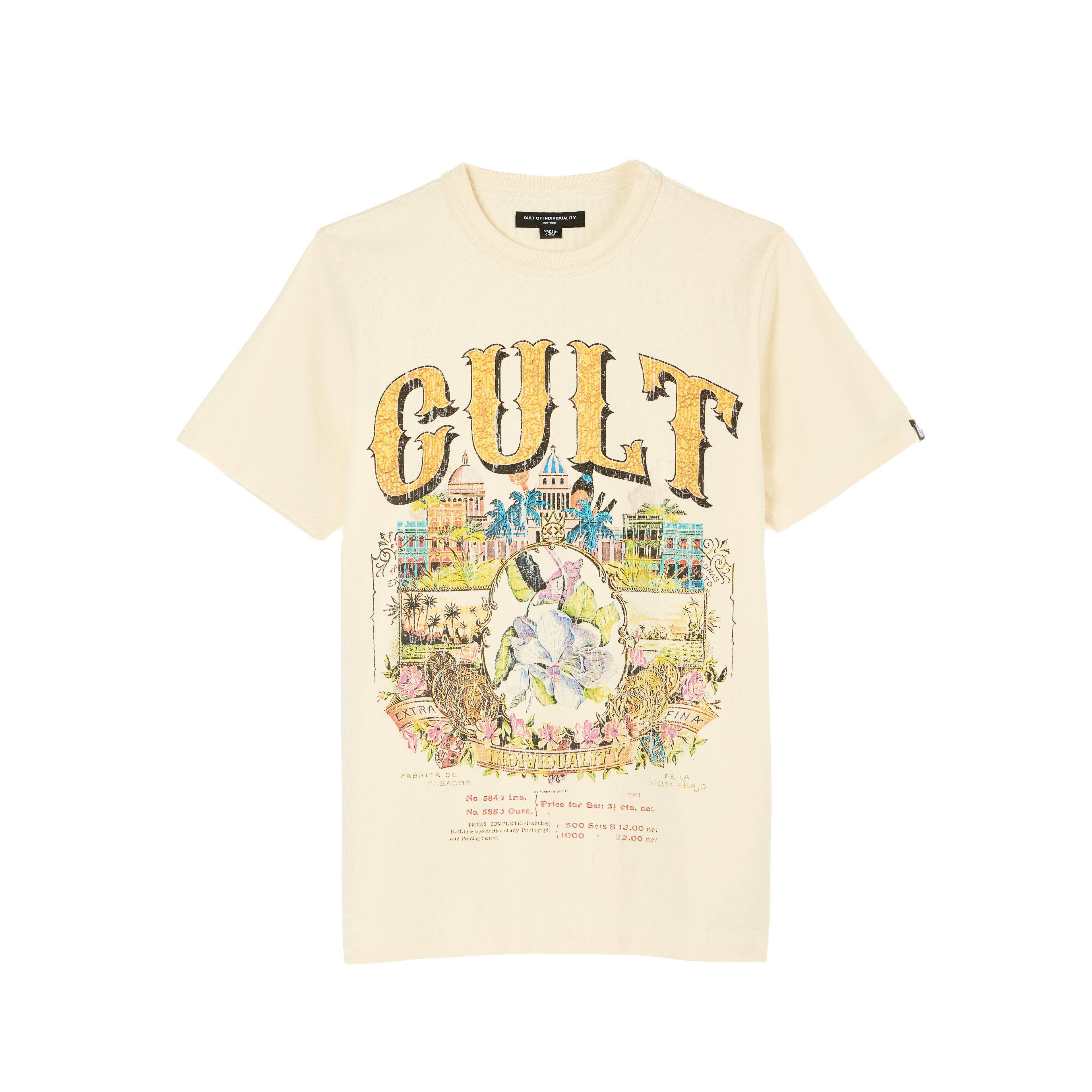 Cult's Short Sleeve Crew Neck Tee "Cuba" in Winter White