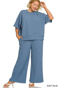 ..0304 Plus Ribbed Round Neck Tee & Pants Set SI-29562
