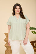 Plus Textured Woven Pattern Line Lace Detail Top