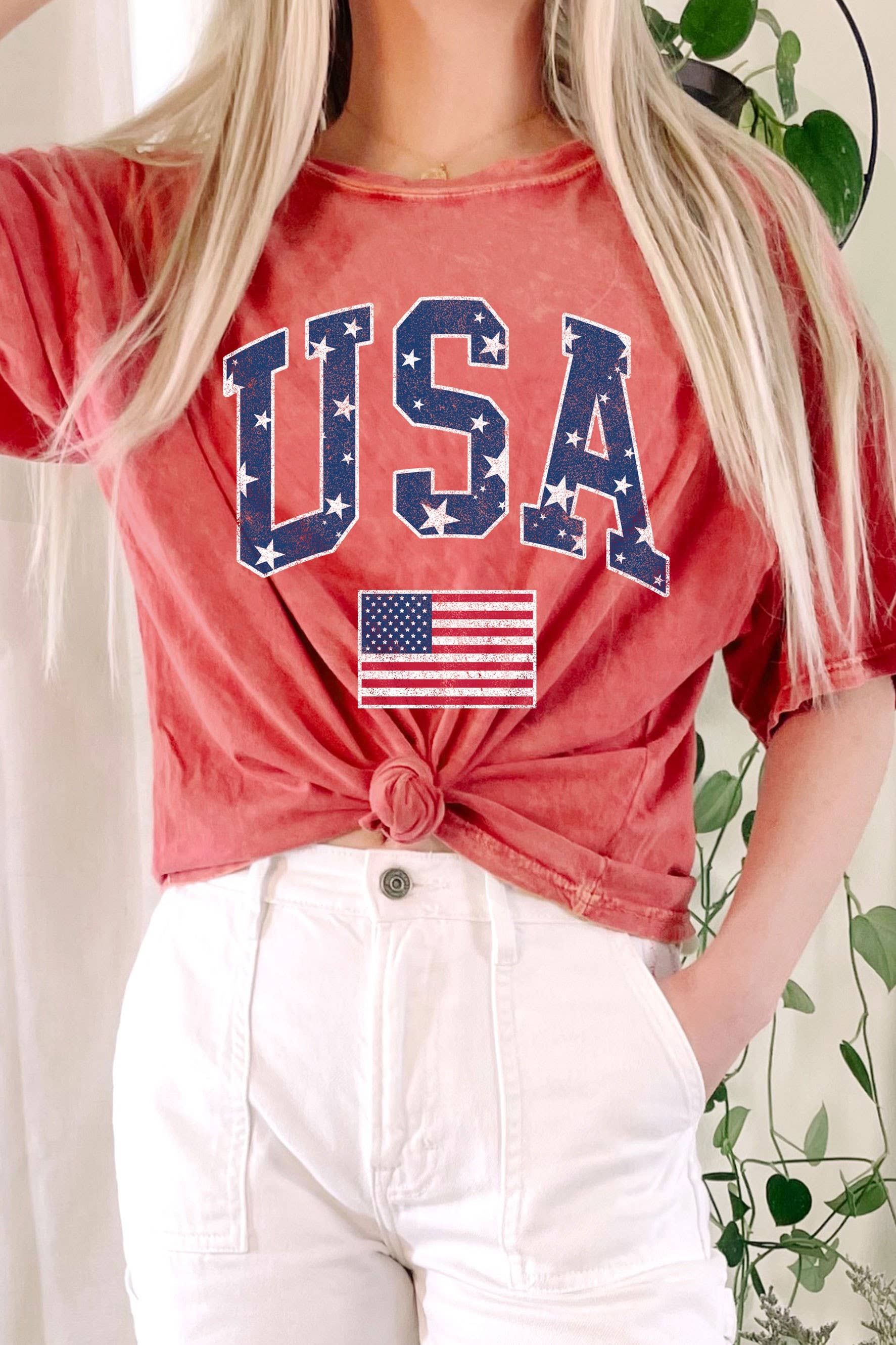 USA Star America Flag Mineral Graphic Long Crop Top