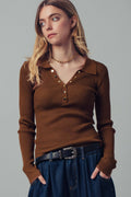 Classic Fitted Ribbed Knit Polo Sweater
