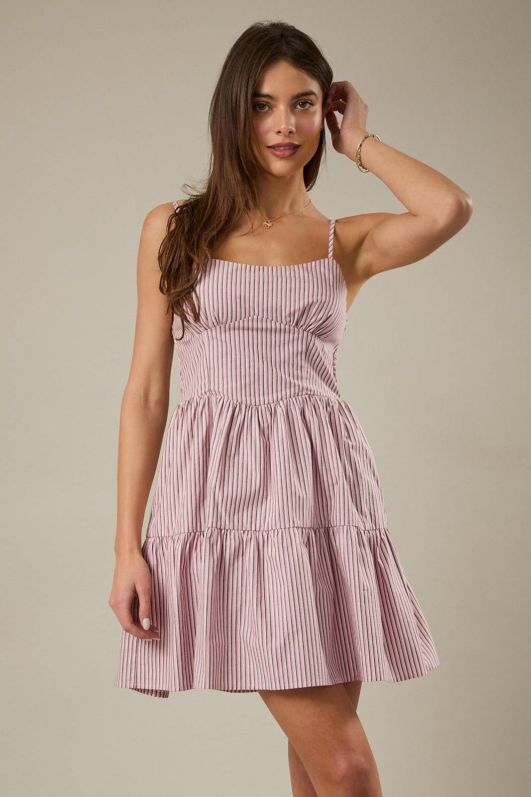 Shoulder Strap Fit & Flare Tiered Mini Dress