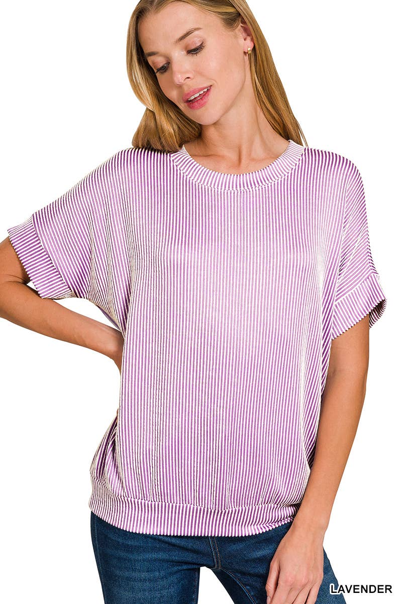 .SI-27828 Corded Rib Short Sleeve Top