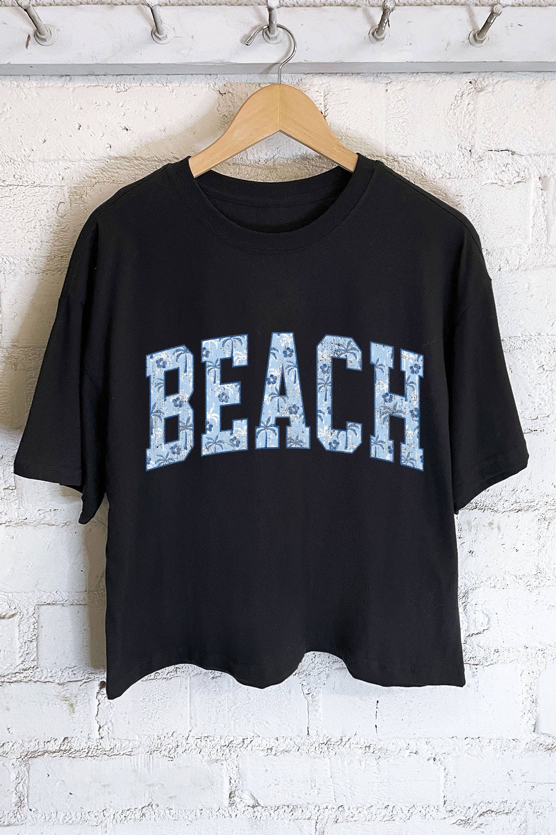 Beach Palm Tree Quilted Print Graphic Long Crop Top