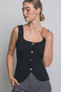 .....1015 Gold Button Double Square Neck Top SI-28917
