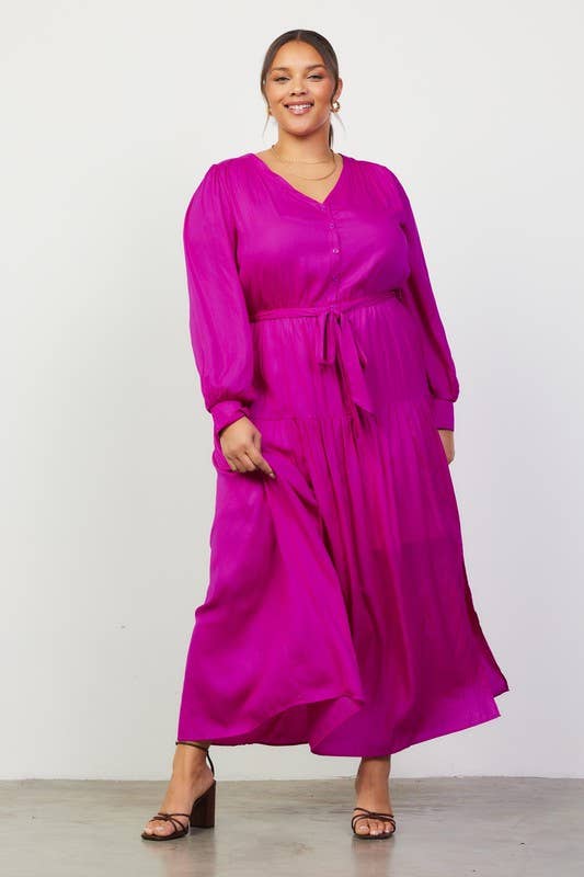 Plus Size Button Front Tiered Maxi Dress