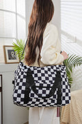 `.Large Capacity Checkered Travel Duffle Bag with Sho