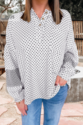 Plus Size Dot Print Striped Patchwork Long Sleeve Henley Top