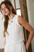 Textured Sleeveless Back Button Detail Top (Pre-Order)