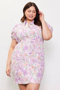 Plus Size Woven Twill Floral Zip Up Shirt Dress