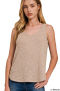 `.Sleeveless Double Scoop Neck Tank Top