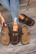 Faux Suede Pu Leather Patchwork Retro Buckle Slip On Shoes