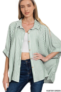 ..._ Oversized Striped Short Sleeve Button Up Shirt