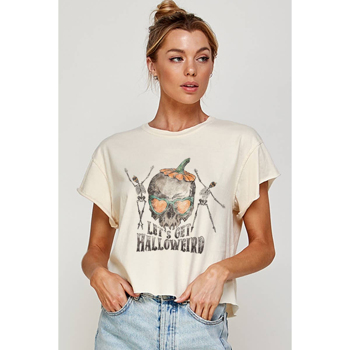 Lets Get Halloweird Vintage Graphic Crop Top