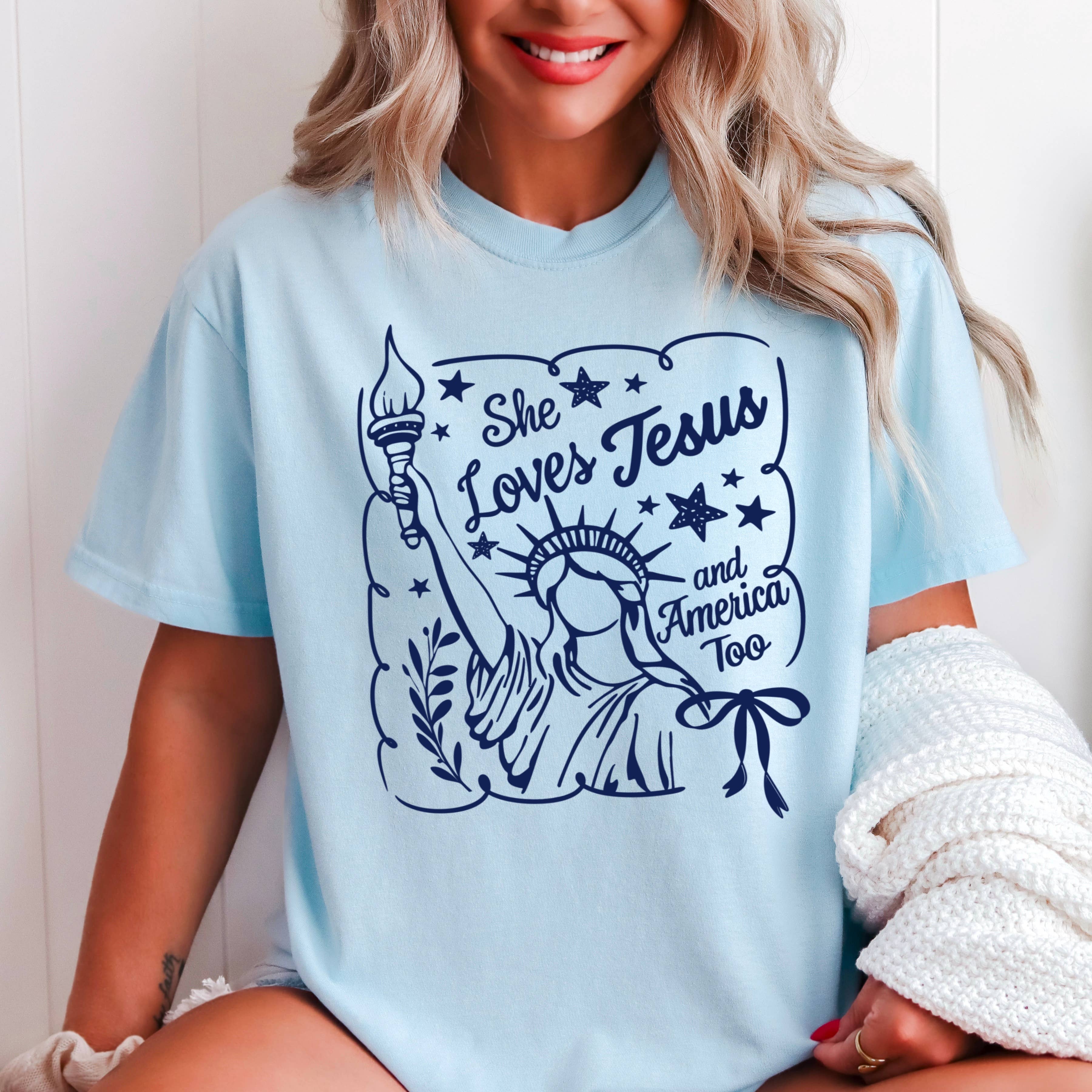 She Loves Jesus July 4th Graphic Shirt | Comfort Color