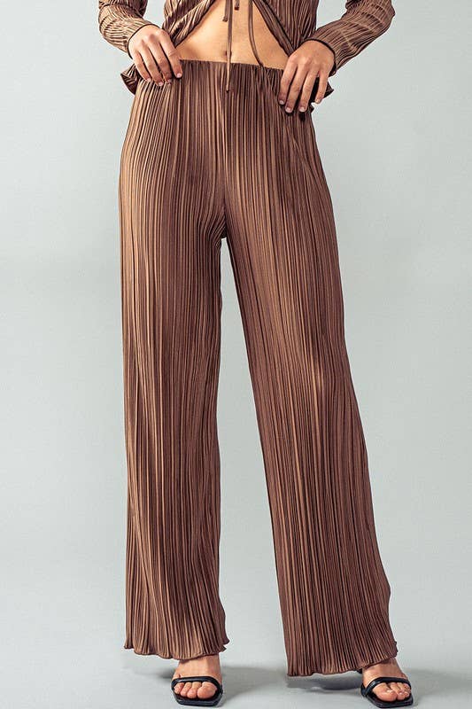 Shimmer Pleated Wide Leg Elastic Waist Pants