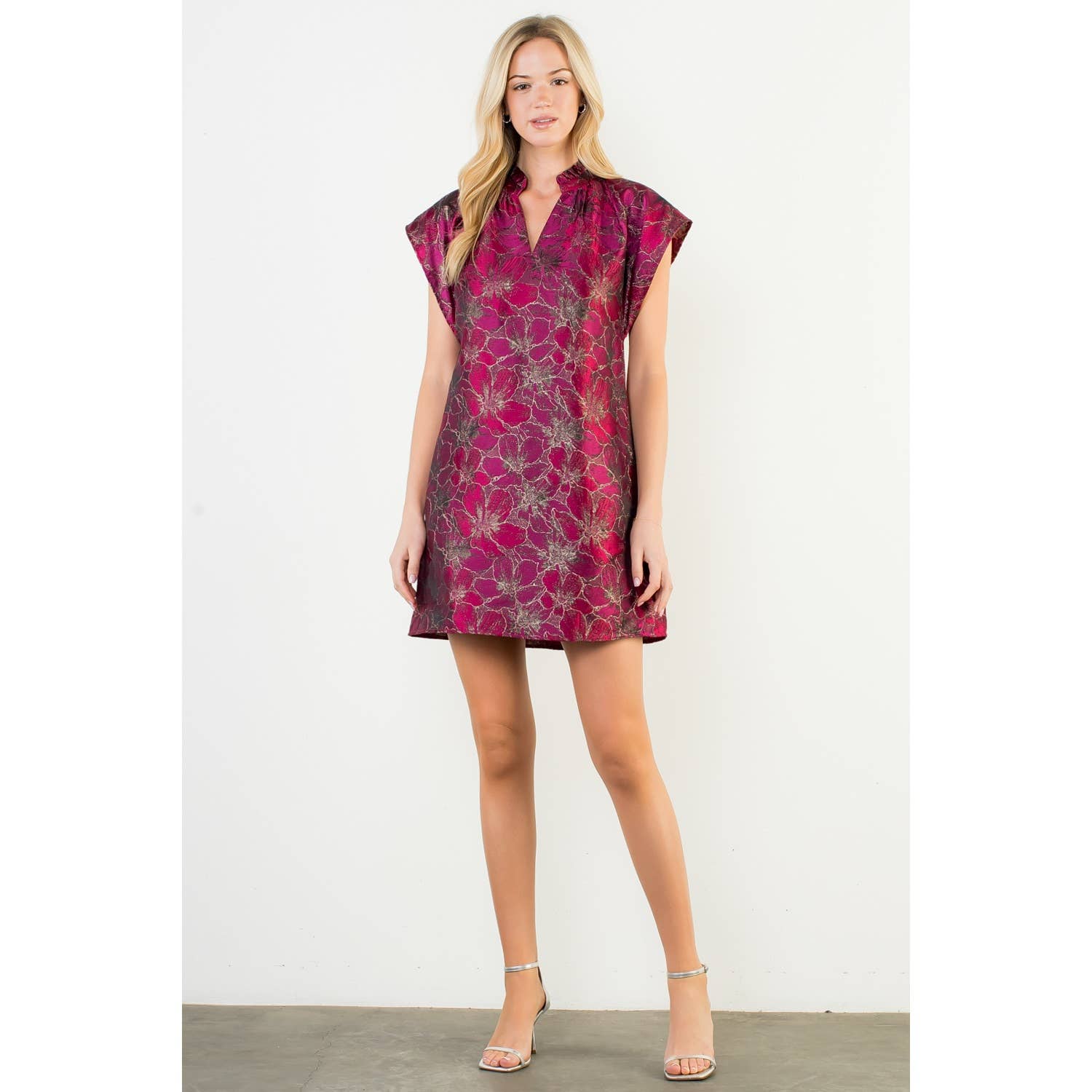 Short Sleeve Floral Print V-Neck Dress