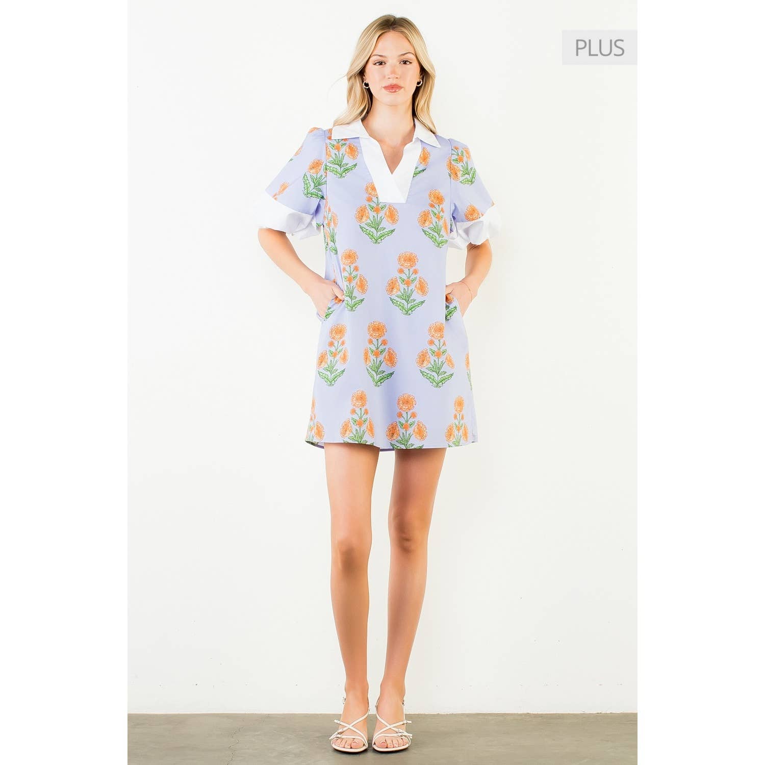 /Size Xl/ Puff Sleeve Flower Print V-Neck Dress