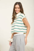 Stripe Collared Short Sleeve Boxy Knit Top