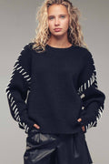 Contrast Whipstitch Detail Knit Sweater