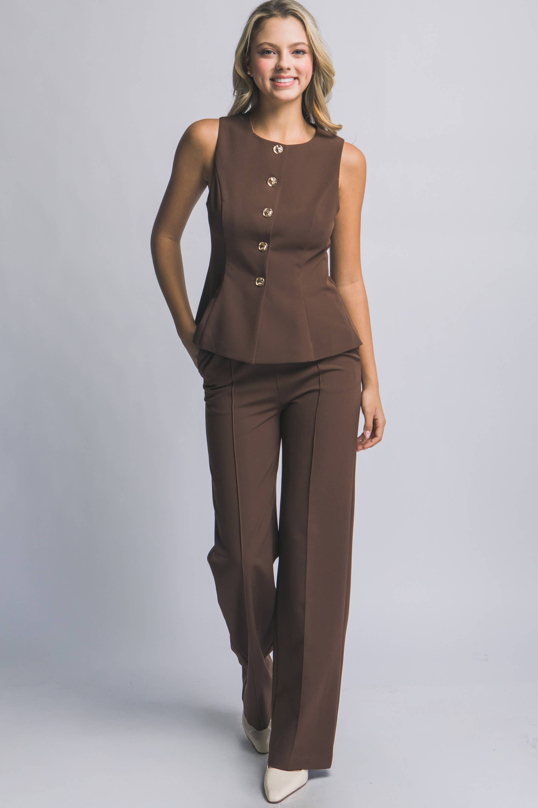 .Peplum Top & Wide Leg Trouser Pants