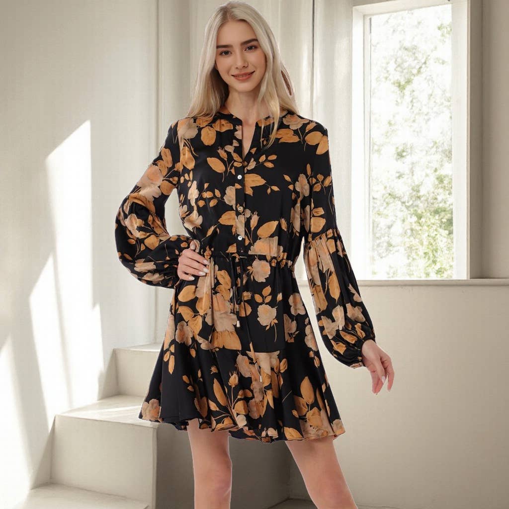 .0825 Fall Print Premium Button Down Dress SI-28659