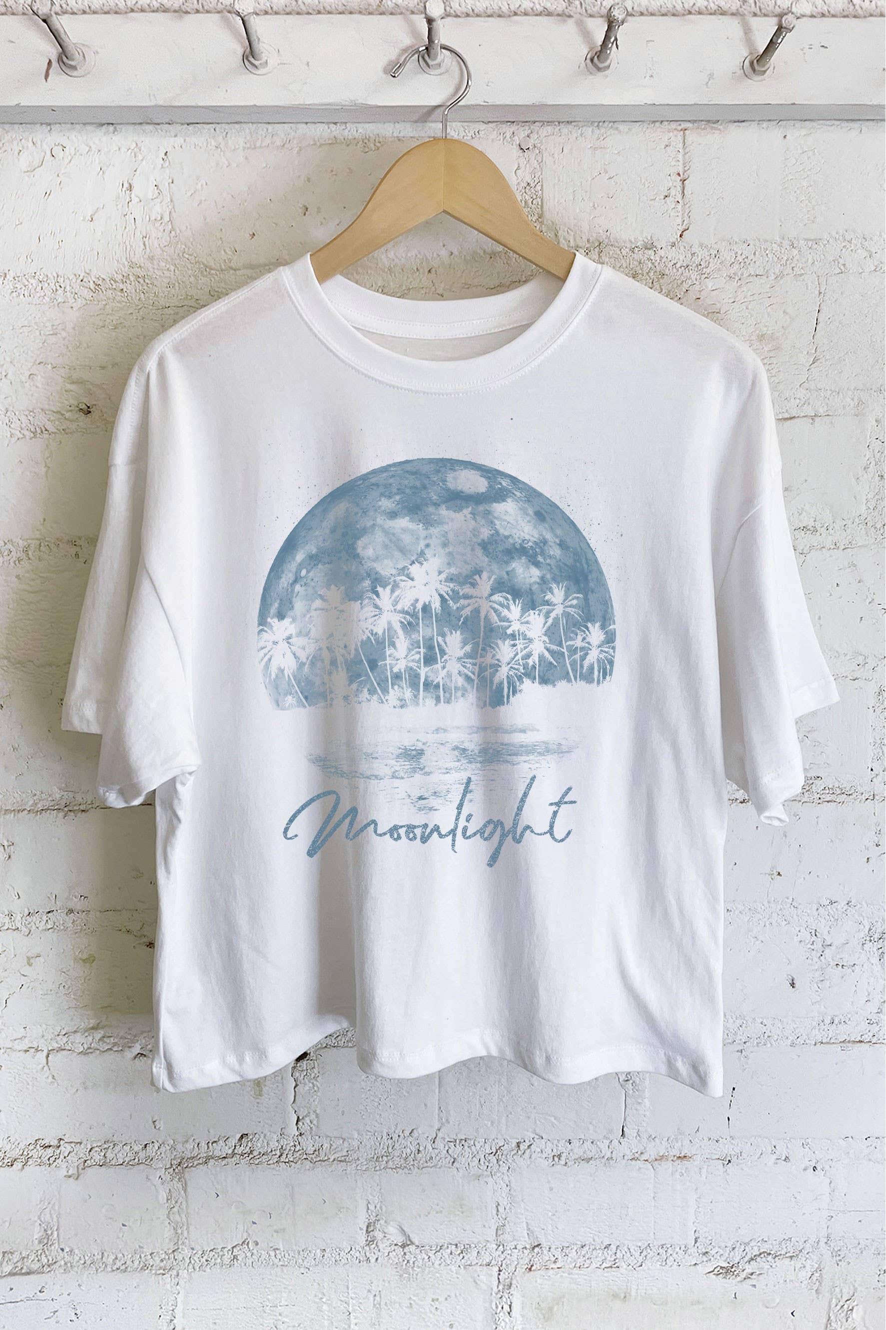 Moonlight California Palm Tree Graphic Long Crop Top
