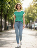 0223 Contrast Trim Cap Sleeve Stripe Tee SI-29125