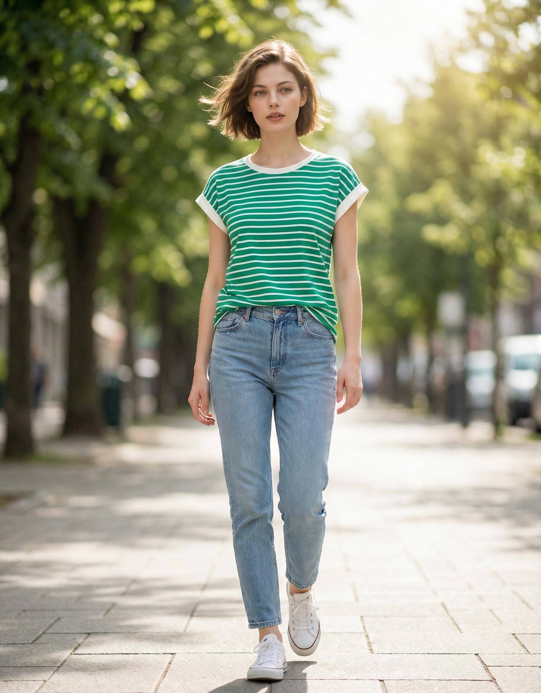 0223 Contrast Trim Cap Sleeve Stripe Tee SI-29125